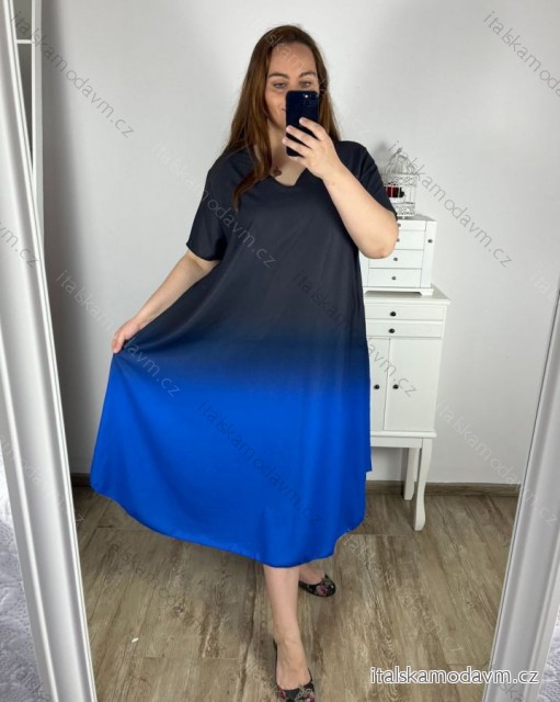 Šaty letní krátký rukáv dámské nadrozměr (3XL/4XL ONE SIZE) ITALSKÁ MÓDA IMWQ24076-2/DUR