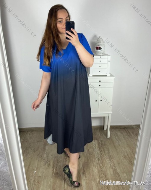 Šaty letní krátký rukáv dámské nadrozměr (3XL/4XL ONE SIZE) ITALSKÁ MÓDA IMWQ24076-3/DUR