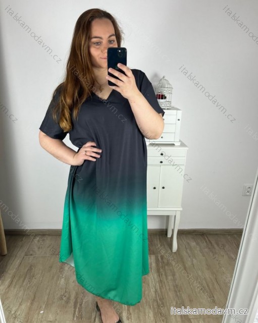 Šaty letní krátký rukáv dámské nadrozměr (3XL/4XL ONE SIZE) ITALSKÁ MÓDA IMWQ24076-5/DUR