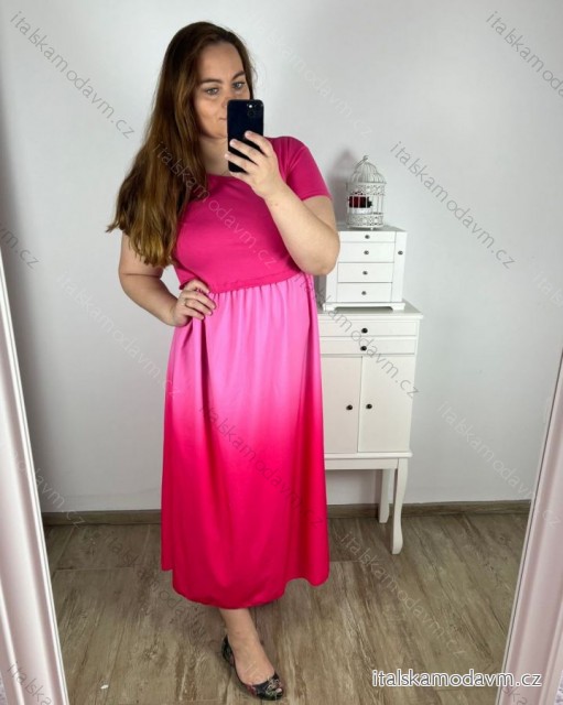 Šaty dlouhé krátký rukáv dámské nadrozměr (2XL/3XL ONE SIZE) ITALSKá MóDA IM424OMBRE/DR