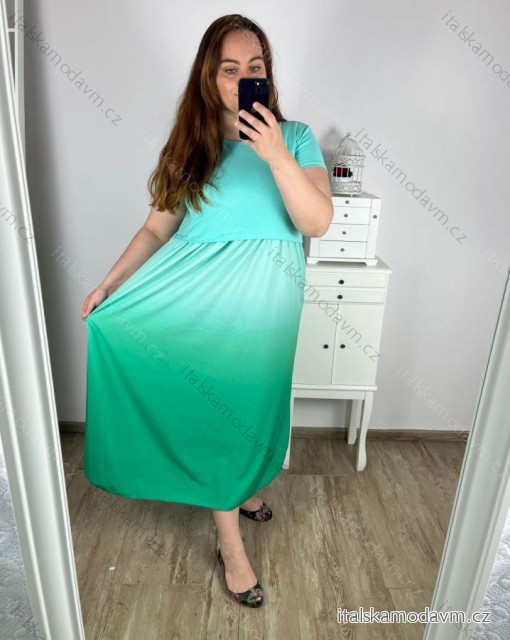 Šaty dlouhé krátký rukáv dámské nadrozměr (2XL/3XL ONE SIZE) ITALSKá MóDA IM424OMBRE/DR 2XL/3XL zelená