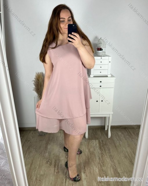 Šaty šifonové bez rukávu dámské nadrozměr (2XL/3XL ONE SIZE) ITALSKá MóDA IM424139/DR 2XL/3XL růžová starorůžová