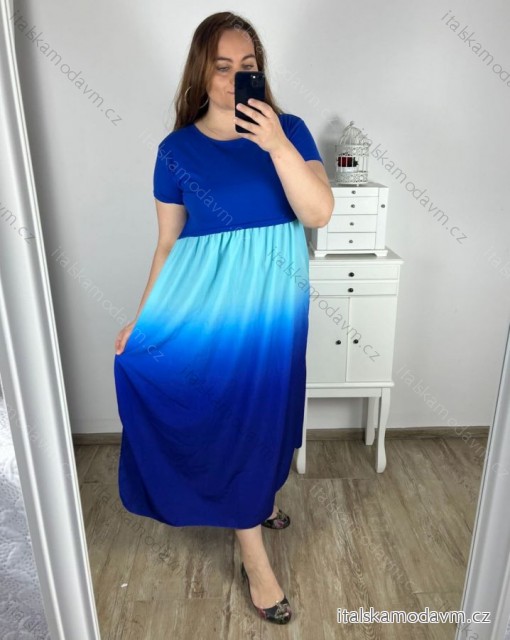 Šaty dlouhé krátký rukáv dámské nadrozměr (2XL/3XL ONE SIZE) ITALSKá MóDA IM424OMBRE