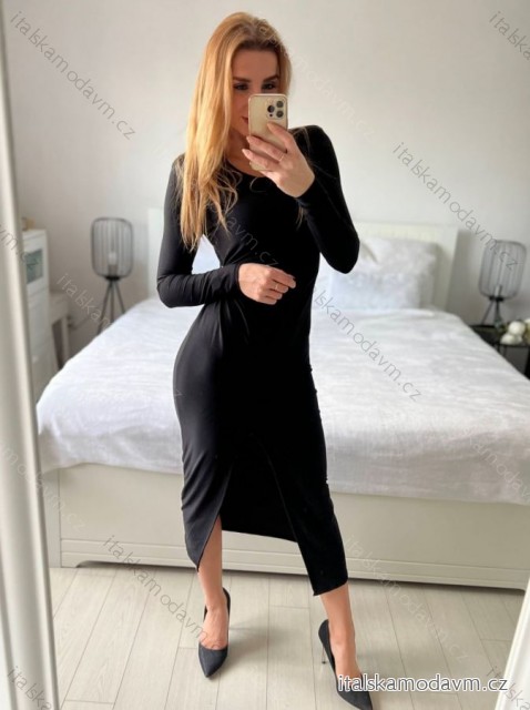Šaty dlouhé dlouhý rukáv dámská (S/M ONE SIZE) ITALSKÁ MÓDA IMM23M2103/DU -   Černá -   S/M
