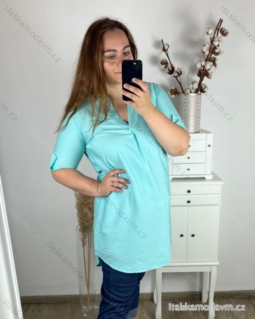 Tunika prodloužená 3/4 rukáv dámská nadrozměr (2XL/3XL ONE SIZE) TALIANSKA MóDA IM324SUMER/DR 2XL/3XL modrá mintova