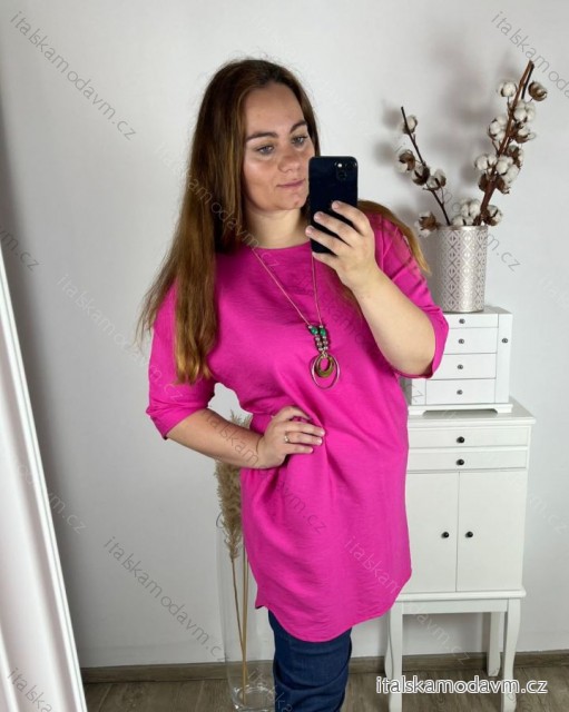 Šaty s přívěškem krátký rukáv dámské nadrozměr (2XL/3XL ONE SIZE) ITALSKÁ MÓDA IMBM24013