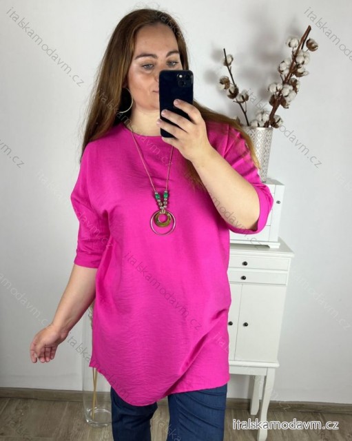 Šaty s přívěškem krátký rukáv dámské nadrozměr (2XL/3XL ONE SIZE) ITALSKÁ MÓDA IMBM24013/DR