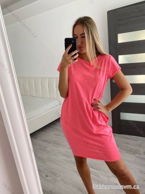 Šaty klasik neon krátký rukáv dámské (S/M ONE SIZE) ITALSKÁ MÓDA IMM24M148727/DU