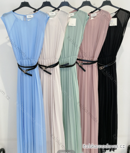 Šaty dlouhé letní elegantní skládané s páskem bez rukávu dámské (S/M ONE SIZE) ITALSKÁ MÓDA IMPMD2413198