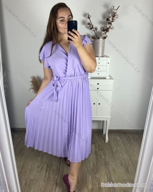 Šaty letní krátký rukáv dámské nadrozměr (3XL/4XL ONE SIZE) ITALSKÁ MÓDA IMWQ24133/DUR fialová 3XL/4XL
