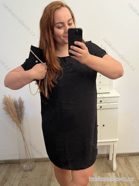 Šaty letní oversize s kabelkou krátký rukáv dámské nadrozměr (XL2XL/3XL ONE SIZE) ITALSKÁ MÓDA IMC22391/DU černá 2XL/3XL