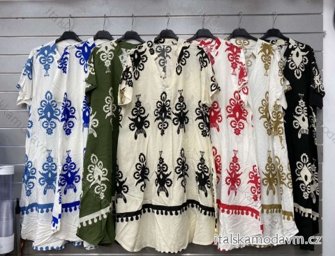 Šaty boho krátký rukáv dámské (S/M/L ONE SIZE) ITALSKÁ MÓDA IMWGS24085