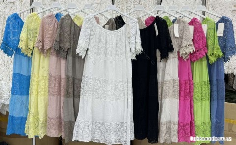 Šaty letné boho s čipkou carmen krátky rukáv dámske (S/M/L ONE SIZE) TALIANSKA MÓDA IMWBS24513