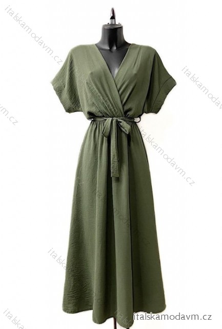 Šaty dlouhé elegantní krátký rukáv dámské (S/M ONE SIZE) ITALSKÁ MÓDA IMPES24LOMMY zelená khaki S/M