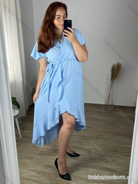 Šaty dlouhé letní krátký rukáv dámské nadrozměr (52/54/ONE SIZE) ITALSKÁ MÓDA IMWT24082/DR -   světle modrá -   52/54