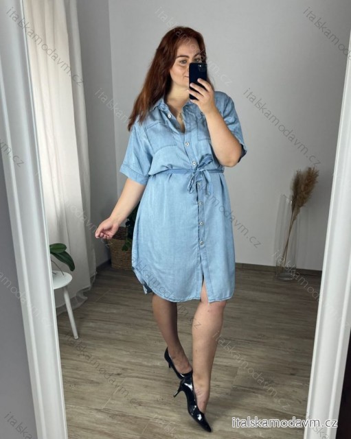 Košilové šaty krátký rukáv dámská  (52/54 ONE SIZE) ITALSKá MODA IMSM24DENIM