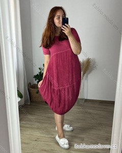 Šaty oválné letní volnočasové oversize krátký rukáv dámské (XL/2XL/3XL ONE SIZE) ITALSKÁ MÓDA IM422510