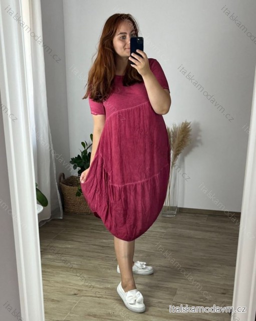 Šaty oválné letní volnočasové oversize krátký rukáv dámské (XL/2XL/3XL ONE SIZE) ITALSKÁ MÓDA IM422510