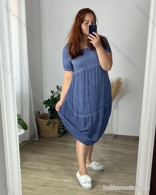 Šaty oválné letní volnočasové oversize krátký rukáv dámské (XL/2XL/3XL ONE SIZE) ITALSKÁ MÓDA IM422510/DRmodrá