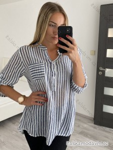 Tunika lněná dlouhý rukáv dámská (L/XL ONE SIZE) ITALSKÁ MÓDA IM722STRIPE