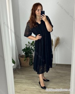 Šaty krajkové letní krátký rukáv dámské nadrozměr (56/58 ONE SIZE) ITALSKÁ MODA IMSM24013/DR