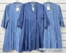 Šaty košilové riflové 3/4 dlouhý rukáv dámské nadrozměr (42/44/46 ONE SIZE) ITALSKÁ MÓDA IMWCP24260
