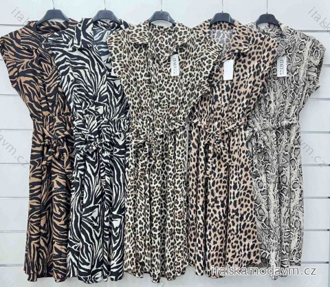 Šaty dlouhé letní košilové krátký rukáv dámské leopard (S/M/L ONE SIZE) ITALSKÁ MÓDA IMWCP24268