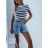 Crop top krátký rukáv dámský proužek (S/M ONE SIZE) ITALSKÁ MÓDA IMD23468/DUR tmavě modrá S/M