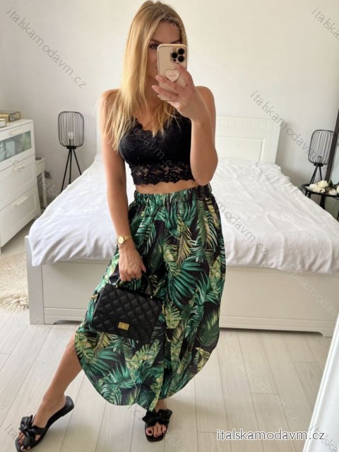 Kalhoty harémky letní dlouhé dámské (S/M ONE SIZE) ITALSKÁ MÓDA IMM239535UNVZ-5/DUR -   tmavě zelená -   S/M