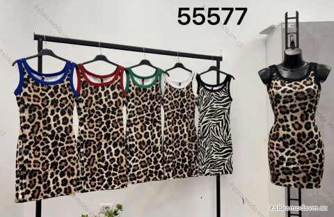 Šaty letní mini na ramínka dámské leopard (S/M ONE SIZE) ITALSKÁ MÓDA IMM24M55577A