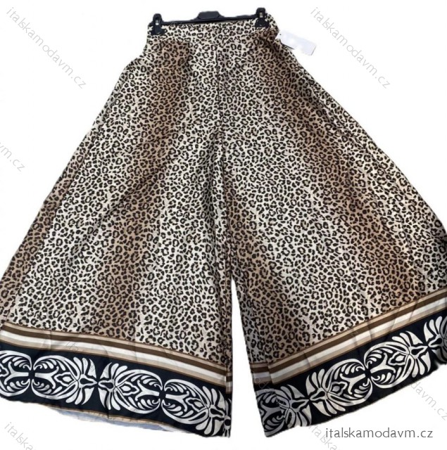 Kalhoty dlouhé letní satén leopard dámské (S/M/L ONE SIZE) ITALSKÁ MÓDA IMM24M9501/DU S/M hnědá