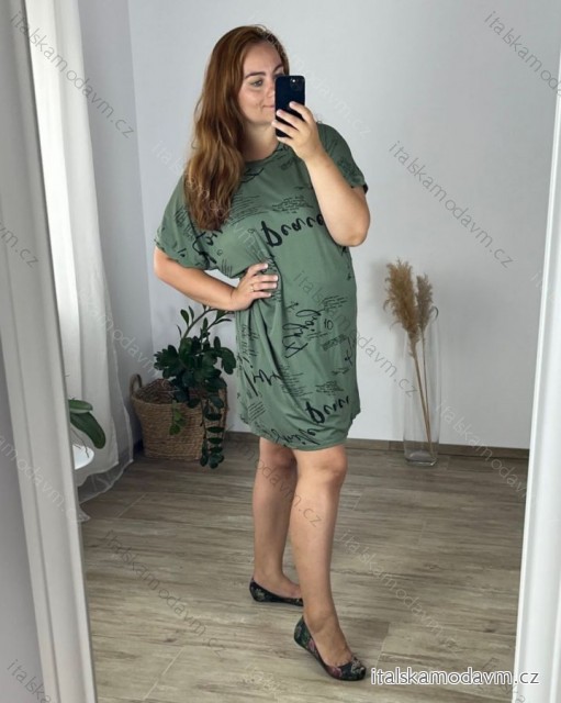 Šaty volnočasové krátký rukáv dámské nadrozměr (54/56 ONE SIZE) ITALSKá MóDA IM424144/DR 54/56 zelená khaki