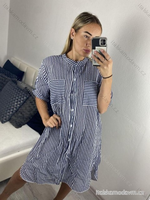 Šaty košilové oversize krátký rukáv dámské nadrozměr (XL/2XL ONE SIZE) ITALSKá MODA IM723010/DUR XL/2XL tmavě modrá