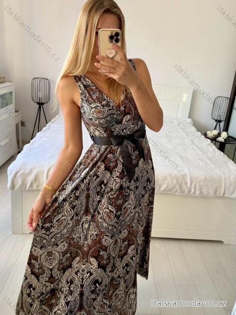 Šaty dlouhé letní icecool bez rukávu dámské (S/M/L ONE SIZE) ITALSKÁ MÓDA IMM23M2132-20/DU M/L hnědá