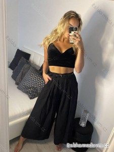 Kalhoty s páskem široké nohavice dlouhé letní dámské (S/M ONE SIZE) ITALSKá MODA IM424383/DUR