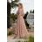 Šaty dlouhé elegantní letní krátký rukáv dámské nadrozměr (36-46 ONE SIZE) POLSKÁ MÓDA PMLEL24ROSA3 světle hnědá 40
