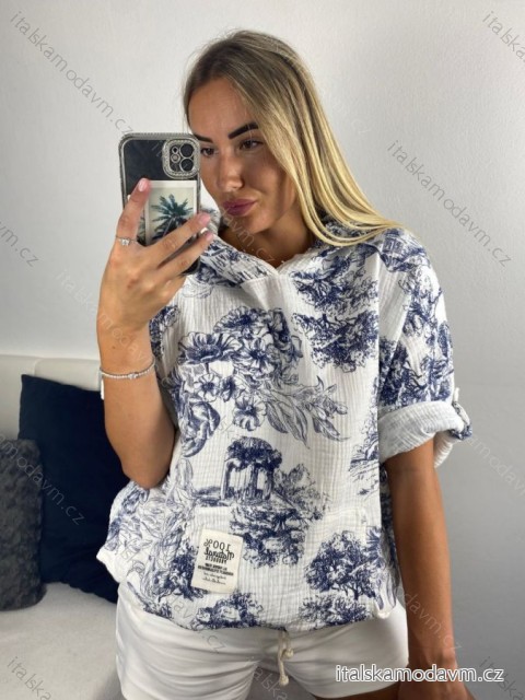 Tunika mušelínová krátký rukáv dámská nadrozměr (42/44/46 ONE SIZE) ITALSKá MODA IMSM24053/DUR 44/46 bílá