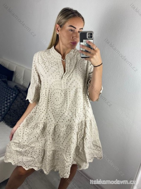 Šaty krajkové boho madeira krátký rukáv  dámské (S/M/L ONE SIZE) ITALSKÁ MÓDA IMWGS24056/DUR