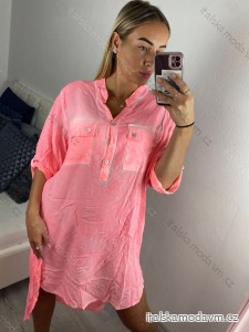 Šaty voľnočasové oversize košeľové dlhý rukáv dámske nadrozmer (S/M/L/XL ONE SIZE) TALIANSKA MÓDA IMD22512/DU