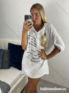 Košilové šaty mušelínové 3/4 rukáv dámská  (XL/2XL ONE SIZE) ITALSKá MODA IMSM24056