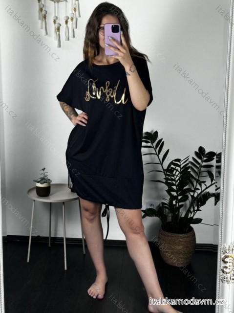 Šaty volnočasové krátký rukáv dámské oversize (8XL/9XL ONE SIZE) ITALSKÁ MÓDA IMC24192