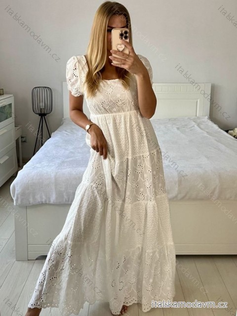 Šaty dlhé letné boho krajkové krátky rukáv dámske (S/M ONE SIZE) TALIANSKA MÓDA IMPEM2323087/DU