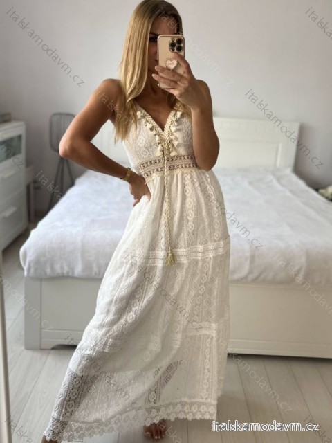 Šaty dlouhé letní boho krajkové na ramínka dámské (S/M ONE SIZE) ITALSKÁ MÓDA IMPEM2325889/DU S/M bílá