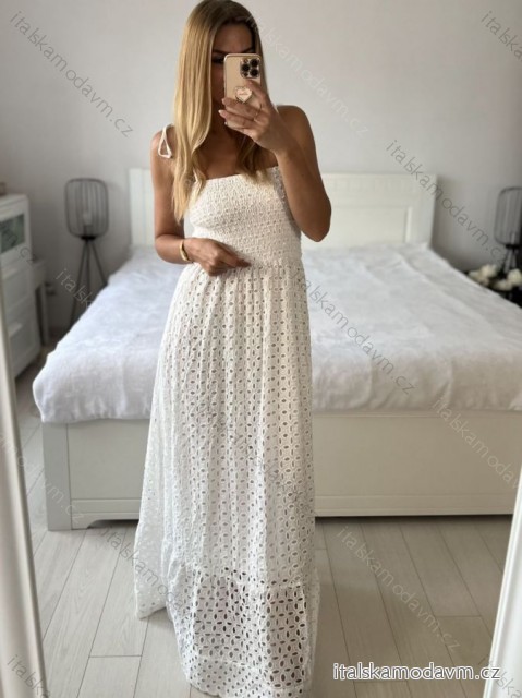 Šaty dlouhé letní boho krajkové na ramínka dámské (S/M ONE SIZE) ITALSKÁ MÓDA IMPEM2323073/DU S/M bílá