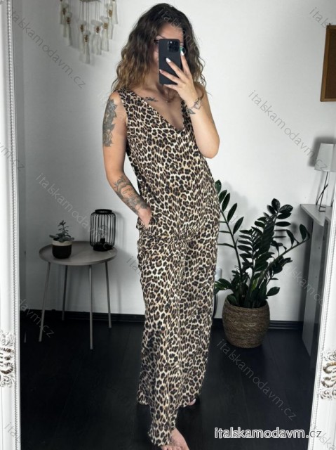 Overal letné dlhý leopard bez rukávov dámske (S/M ONE SIZE) TALIANSKA MÓDA IMM24M55717/DR