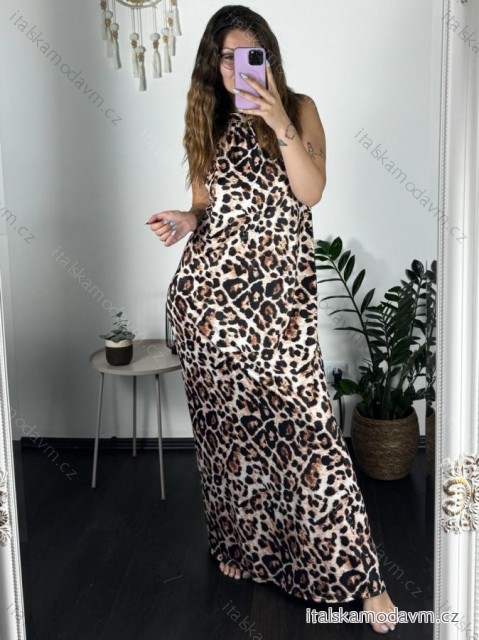 Šaty dlouhé bez rukávu letní icecool dámské (S/M/L ONE SIZE) ITALSKÁ MÓDA IMM24M2942I-1/DUR M/L hnědá