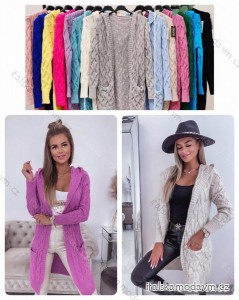 Cardigan s kapucí pletený dlhý rukáv dámsky (S/M ONE SIZE) TALIANSKA MÓDA IMWBL24063