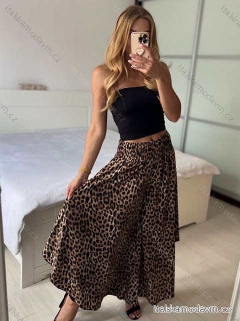 Kalhoty letní sukňové dlouhé dámské (S/M/L ONE SIZE) ITALSKÁ MÓDA IMD247023-4/DUR -   hnědá gepard -   M/L