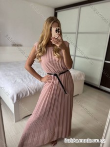 Šaty dlouhé letní elegantní skládané s páskem bez rukávu dámské (S/M ONE SIZE) ITALSKÁ MÓDA IMPMD2413198/DU