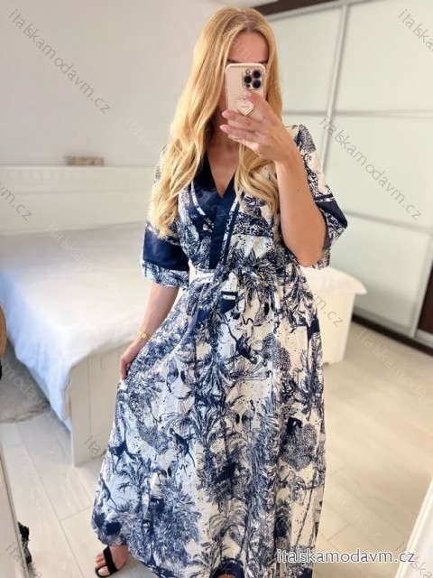 Šaty dlouhé elegantní krátký rukáv dámské (S/M ONE SIZE) ITALSKÁ MODA IMM247277/DUR -   modrá -   S/M